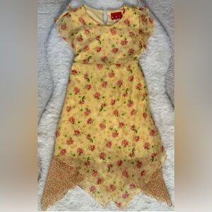 Vintage Ragscals Yellow & Pink Floral Print Napkin Hem Dress Size 8
